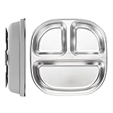 Jubilofex Kinderteller zum – Kinderteller aus Metall mit Trennwänden – wiederverwendbares Geschirr aus Edelstahl mit Saugnapf – rutschfestes Besteck für Zuhause, Reise und Schule