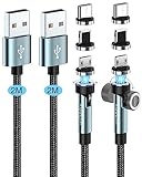 Kuulaa Magnetisches Ladekabel - 3 in 1 Magnet Ladekabel [2Stück, 2M+2M], 360°&180° Ladekabel Magnetisch, 3A Schnelllade & Datenübertragungs Magnetkabel für Typ C/Micro USB/i-Products
