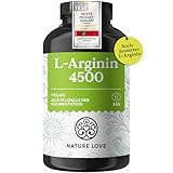 NATURE LOVE® L-Arginin - 365 Kapseln - Hochdosiert: 4500mg HCL (davon 3.750 mg L-Arginin) je Tagesdosis - Fermentation aus Mais - In Deutschland produziert, vegan, laborgeprüft