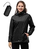 33,000ft Damen Wasserdichte Faltbar Regenjacke mit Kapuze, Leicht Atmungsaktive Windbreaker Jacke, Fahrradjacke für Frauen Fahrrad Sport Outdoorjacke