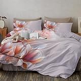 Minimalismus Bettwäsche 200x200 cm Bettwäsche Sets mit 2 Kissenbezüge 80x80cm Wendebettwäsche Bedding Hellorange Magnolienbaum mit Reißverschluss