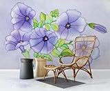 Tzxztt Handgemalt Tusche Pflanzen Lila Blumen Moderne 3D Tapete Hochwertige Strukturierte Seide Neutrale Material Ideal Für Wohnzimmer Schlafzimmer-350cm×256cm