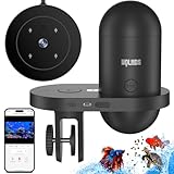 Wolmds Futterautomat Aquarium mit 2.5K Kamera: Automatisierter Fischfutterspender, WiFi，App-Steuerung, 230ML Feuchtigkeitsdichter Futterspender für Urlaub und Tägliche Fütterung im Fischtank (Black-1)