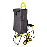 VOUNOT Einkaufstrolley Treppensteiger mit Kühlfach und Klappsitz, Einkaufswagen Klappbar mit 3 Räder, 40 L