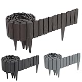 FIVMEN Rasenkante Kunststoff 2,3 m Holzoptik Beeteinfassung Beetumrandung mit 10 cm Stifte Holzmaserung imitiert Mähkante Palisade Gartenzaun für Garten, Braun