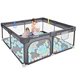 Dripex Laufstall Baby 127x127cm, Laufgitter baby mit atmungsaktivem Netz, Baby Laufstall mit Reißverschlusstür, Kinder laufgitter, Kleines Laufstall, Dunkelgrau