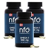NFO OMEGA 3 1000 mg 3er Pack [3x60=180 Softgel Kapseln] Norwegen Omega 3 Kapseln hochdosiert, Fischöl mit EPA & DHA in Triglyceridform mit Vitamin E, Natürlicher Komplex aus Wildfisch aus Norwegen