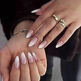 MouyouGlow Press on Nails Kurz,Almond Babyboomer Farbverlauf Weiß Gradient Glossy Fake Nails mit Nagelkleber,Pink Nude Ombre White Künstliche Fingernägel