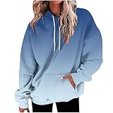 BOTCAM Hoodie Damen Oversize Farbverlauf Pullover Locker Oberteil Langarm Sweatshirts Casual Winter Plüsch Fleecepulli Rundhals Pulli Kapuzenpullover Langarmshirt Mit Kapuze Gefütterte Baumwoll