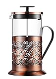 XWBLDBDFC French Press Kaffeebereiter, Edelstahl-Kaffeetiere, Glaskanne, Edelstahl-Kaffeekolbenfilter, manuelle Kaffeemaschine, Kupfer-Finish, Kaffeepresse, 350 ml