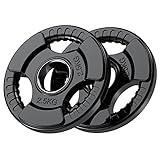 PhysKcal Olympische Hantelscheiben 2 x 2,5kg | Ø50 mm Bohrung | Hochwertiges Gummi-Finish | Tri-Grips | Schwarze Hantelscheiben für Krafttraining | Robuste Gusseisen-Kern Gewichte Set für Langhantel