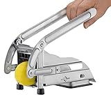 Küchenprofi Pommesschneider Edelstahl, mit zwei Schneideeinsätzen (11mm und 8mm) und stabilem Saugfuß, Gemüseschneider zum einfachen Herstellen von frischen Pommes Frites, Gemüse- und Obstpommes, Silber