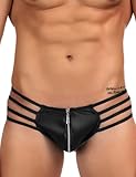 ohyeahlady String Tanga Herren Sexy Kunstleder mit Reißverschluss Gummi Unterwäsche Männer Ouvert Thong Sissy G-String Wetlook Elastizität Slips Dessous Große Größen Unterhosen(Schwarz,XL)