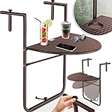 KESSER® Balkonhängetisch klappbar Balkontisch zum Einhängen Balkon Hängetisch 3-Fach höhenverstellbarer Klapptisch Balkongeländer wetterfest mit 2X Getränkeplätze Tischplatte BxT: 62 x 60 cm, Braun