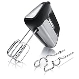 Arendo - Elektrischer Handmixer Handrührer 500 W - inkl. 2 Rührbesen und 2 Knethaken aus Edelstahl – Handrührgerät - Hakenentriegelung – Turbotaste – Thermosicherung – Edelstahloptik - schwarz