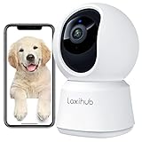 LAXIHUB Telecamera Hundekamera mit App 3MP/2K, Hundekamera 2,4 GHz WLAN, Kamera Überwachung InnenNachtsicht, Haustierkamera 2-Wege-Audio, Bewegungs- & Geräuscherkennung, kompatibel mit Alexa