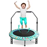 Trampolin Kinder, Ø 92cm Mini Trampolin mit Faltbarem Bungee-Rebounder, Jumping Trampolin mit Verstellbarem Griff und Sicherheitspolster, Trampolin Indoor Outdoor für Jungen Mädchen ab 2 3 4 Jahren(A)