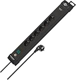 Brennenstuhl Premium-Line Steckdosenleiste 6-Fach mit 2X USB C PD 65W und USB A 18W (Made in Germany, Mehrfachsteckdose mit Schalter und 3m Kabel, Steckerleiste zur Wandmontage) schwarz