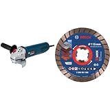 Bosch Professional Winkelschleifer GWS 9-115 P (inkl. Zusatzhandgriff, Aufnahmeflansch) + 1x EXPERT MultiMaterial X-LOCK Diamanttrennscheibe (für Beton, Ziegelsteine, Ø 115 x 22,23 mm, Zubehör)