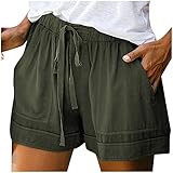 Sport Shorts Damen Kurz Locker ： Cargo Shorts Damen Y2K High Waist Elastische Sommershorts Mit Taschen Strand Shorts Lässig Sweatshorts Gerades Bein Straight Hosen Kurze Sporthose Lauf Freizeithose