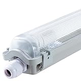 proventa IP65 LED-Feuchtraumleuchte 120cm mit 18W LED-Röhre 2.160 Lumen Klappdeckel Steckklemme Kabeleinführung bis NYM-J 3x2,5mm²