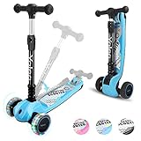 YOLEO Kinder Roller Kinderscooter Dreiradscooter mit LED Räder, Reaktionsschnelle Bremsen, 4 Höhenverstellbare, Faltbarem Lenker, bis 50kg Belastbar, für Kinder Mädchen Jungen ab 3 Jahre(Blau)