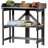 dobar® Klappbarer Pflanztisch | Gärtnertisch Massivholz | Faltbarer Umtopftisch mit Zinkplatte | Blumentisch für Garten/Terrasse/Balkon | 85 x 44 x 89 cm | Anthrazit