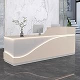 GUQASDV Empfangstheke Rezeption, Empfangstresen für Praxis, Reception Desk Salon, Rezeptionstheke Holzwerkstoff mit Lichtstreifen für Schönheitssalons(Beige+White,140cm)