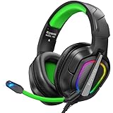 Krysenix PG2 RGB Gaming Headset für PS4, PS5, PC, Nintendo Switch, Xbox, Headset mit Mikrofon, Gaming Kopfhörer mit Mikrofon, Noise Cancelling Kopfhörer mit 3.5mm Klinke Schwarz/Grün