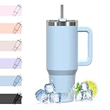 WATERSY 40oz Kaffeebecher to Go Thermobecher Doppelwandiger Edelstahl Vakuum Auslaufsicher Trinkbecher mit Griff und Strohhalm Thermal Tumbler Blau