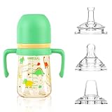 Qshare Baby Trinklernbecher 240ml,Trinklernbecher Auslaufsicherer, Trinklernflasche für Kleinkind ab 6 Monaten, Gewichtet Strohhalm, Rutschfester Griffen (Grün)