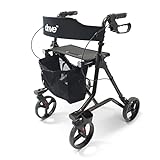 Drive Medical Rollator TORRO in Anthrazit für Indoor und Outdoor Nutzung I Stabile Gehhilfe mit Sitz und Rückenlehne I mit Ablagekorb und Gehstockhalter I 6,9kg Aluminiumgestell, belastbar bis 150kg