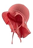 Sterntaler Sonnenhut Uni - Sommerhut aus luftigem Baumwoll Musselin - elastisches Gummiband - zum Binden - Mädchen Mütze mit Nackenschutz - Baby und Kinder Kopfbedeckung - Koralle, Größe 49