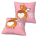 Hzhuaoeg Kissenbezug mit niedlichem Cartoon-Motiv, walisischer Corgi-Hund, Hintern, Herz, für Sofa, Kissenbezüge für Couch, Wohnzimmer, Sofa, Bett, 2 Stück, 40,6 x 40,6 cm