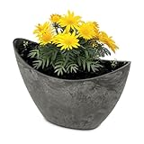 matches21 HOME & HOBBY Ovale Pflanzschale für draußen - Hohe Schiff Deko-Schale in schwarzer Stein-Optik als Blumen-Topf Pflanztopf - 24 cm Jardiniere für Garten Balkon oder Friedhof als Grab-Schmuck