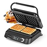 N8WERK Premium Waffeleisen für Belgische Waffeln | Starke 1.600 Watt, doppelte Heizelemente, 5 Programme & 7 Bräunungsstufen | LCD Display, Timer, extra tiefe Heizplatten für besonders luftige Waffeln