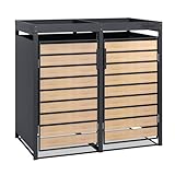 Zelsius Mülltonnenbox 2 Tonnen mit Pflanzdach | (B) 132 x (T) 80 x (H) 124 cm | Anthrazit RAL 7016 | Tür in Holzoptik mit Erweiterungsmöglichkeit | Mülltonnen, Mülltonnenverkleidung