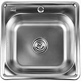 ANW HOME Spülbecken Küche mit Siphon, Waschbecken Küche Edelstahl mit Hahnloch, Spüle Spülbecken Edelstahl Eckig, Edelstahlspüle Einbauspüle, Klein Küchenspülen, Spüle Küche (Satin - 48x48 cm)