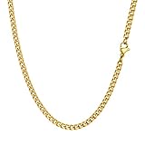 PROSTEEL Herren Kette Collier 18k vergoldet 46cm/18 in. Panzerkette Halskette 3mm breit kubanische Gliederkette Hip Hop Link Chain Necklace Modeschmuck Accessoire für Männer Frauen