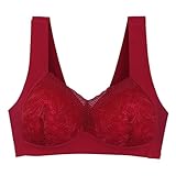 Bluelucon Damen Spitzen BH,Spitzen Tank Top Dessous Push up Lace Ultrakomfortabler Soft Touch Dessous Plus Size #01_Wein,90