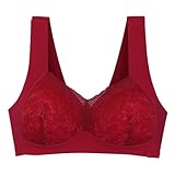 Bluelucon Damen Spitzen BH,Spitzen Tank Top Dessous push up Lace Ultrakomfortabler Soft Touch Dessous Plus Size #01_wein,90