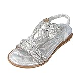 Glitzer Sandalen Mädchen Sommer Flache Sohlen Strass Schuhe Boho Sandaletten Slingback Prinzessin Weiche Sommerschuhe Bequem Strandschuhe Gr.26-36 33 EU