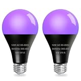 MEEKBOS 2er-Pack UV Schwarzlicht Birne, E27 12W UV Glühbirne, 395 nm UVA Schwarzlichtlampe, Black Light Bulb für Party, Club, Bar, Halloween Dekoration