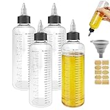 Realure 4 Stück Quetschflasche 250ml, Transparente Squeeze Flasche mit Skala, Kunststoff Dosierflasche mit Drehverschluss Trichter, Mehrzweck Soßenflaschen, für Flüssige Gewürze Sauce Öl Soja Essig