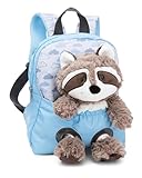 NICI Kinderrucksack blau 2 in 1 mit Kuscheltier Waschbär 25cm - Kindergartenrucksack Mädchen & Jungen - Weicher Rückenbereich & verstellbare Gurte - 49844