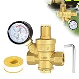 Riisoyu Druckminderer Wasser 1/2 Zoll DN15 mit Manometer, Hergestellt aus 100% Hohe Härte Messing Wasserdruckminderer mit Einstellwerkzeugen Einstellbarer Wasserdruckregler Druckreduzierventil