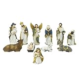 Biniveil Weihnachtskrippe Figuren Set 11 Teile,Resin Krippenfiguren Geburt Jesu | Katholische Christliche Weihnachtskrippe Figuren Deko Festtagsornament Für Familien Wohnzimmer Weihnachtsschmuck
