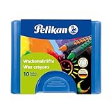Pelikan 2056075 - Wachsmalstifte 655 10 in einer Schiebehülse, wasservermalbar (1 x Box, blaue Box)