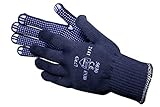 12 Paar JAH 5030 Feinstrick Handschuhe blau mit Noppen gute Passform ohne Nähte griffsicher atmungsaktiv waschbar 70% Polyester außen 30% Baumwolle innen hochwertige mittelschwere Qualität Gr. 9