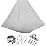 150x280 cm Aerial Yoga Hängematte Set, Anti-Gravity YogaSwing, 200 kg Tragfähigkeit, Nestschaukel für Indoor-Übungen, YogaHängematte, Yoga-Schaukel mit Beschlägen (Grau)